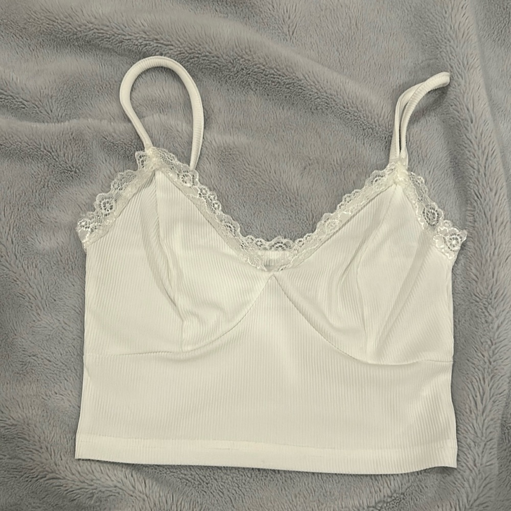 Princess Polly White Lace-Trim Ribbed Cami Tank